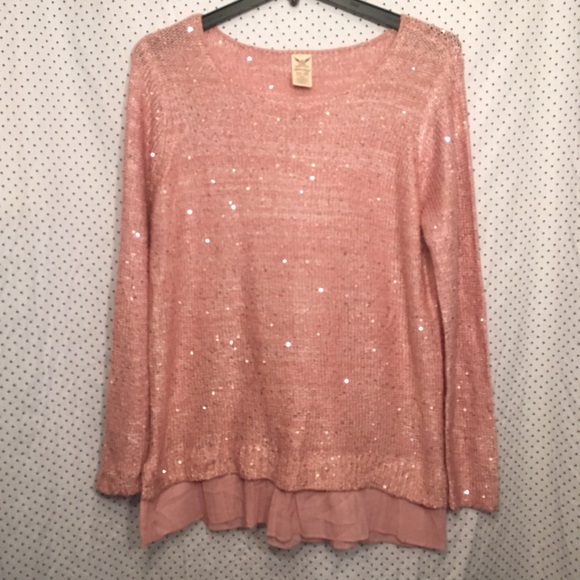 Faded Glory Sweaters - Faded Glory Pink Sequence Long Sleeve Sweater